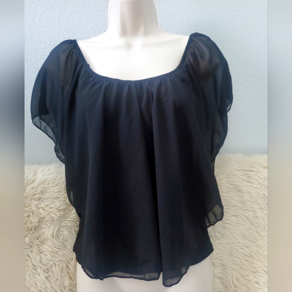 Chocolate-Black Ponch style Top,Flowing  Sheer W/ Undertop Size Small